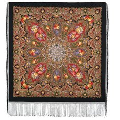Платок Павловопосадская платочная мануфактура,148х148 см, красный, коричневый