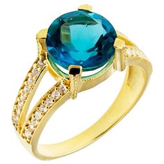 Кольцо Balex, топаз синтетический, фианит, размер 18.5, голубой, золотой