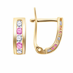 Серьги Яхонт, золото, 585 проба, фианит, розовый, бесцветный