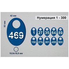 Номерок для гардероба 19241, гладкая фактура, 300 шт., синий