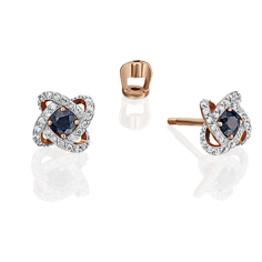 Серьги пусеты PLATINA, красное золото, 585 проба, бриллиант, сапфир, золотой