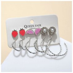 Серьги пусеты Queen Fair, эмаль, пластик, красный, розовый