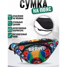 Сумка поясная , фактура гладкая, зеленый, черный