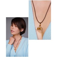 Колье, эпоксидная смола, длина 60 см, золотой, коричневый