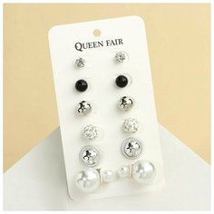 Серьги пусеты Queen Fair, серебряный, черный