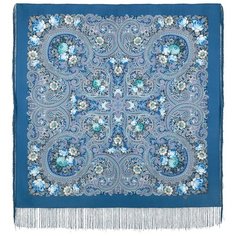 Платок Павловопосадская платочная мануфактура,110х110 см, голубой, бежевый