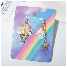 Серьги пусеты Queen Fair, эмаль, мультиколор, золотой