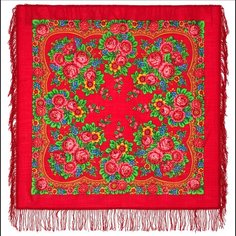 Платок Павловопосадская платочная мануфактура,89х89 см, красный, желтый