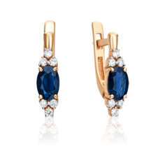 Серьги PLATINA, красное золото, 585 проба, сапфир, бриллиант, золотой