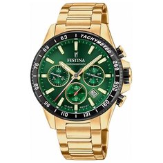 Наручные часы FESTINA Timeless Chrono, зеленый, золотой