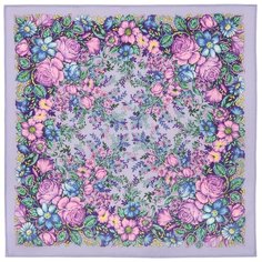 Платок Павловопосадская платочная мануфактура,72х72 см, голубой, розовый