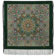 Платок Павловопосадская платочная мануфактура,89х89 см, коричневый, зеленый