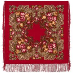 Платок Павловопосадская платочная мануфактура,89х89 см, красный, бежевый