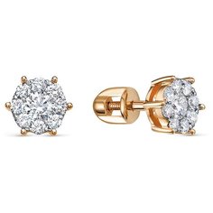 Серьги пусеты Vesna jewelry, красное золото, 585 проба, родирование, бриллиант, бесцветный