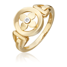 Кольцо PLATINA, комбинированное золото, 585 проба, родирование, бриллиант, размер 17, золотой, серебряный