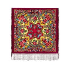 Платок Павловопосадская платочная мануфактура,148х148 см, красный, желтый