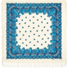 Платок Павловопосадская платочная мануфактура,125х125 см, синий, белый
