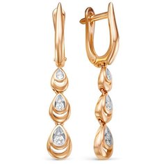 Серьги с подвесками Vesna jewelry, красное золото, 585 проба, родирование, бриллиант, бесцветный