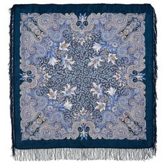 Платок Павловопосадская платочная мануфактура,125х125 см, бежевый, синий