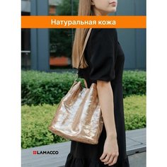 Сумка бочонок LAMACCO 9829L, фактура гладкая, коричневый, золотой