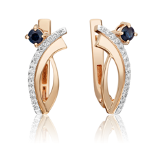 Серьги PLATINA, красное золото, 585 проба, сапфир, бриллиант, золотой