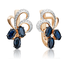 Серьги PLATINA, красное золото, 585 проба, сапфир, бриллиант, золотой