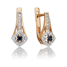 Серьги PLATINA, красное золото, 585 проба, сапфир, бриллиант, золотой