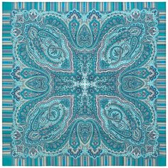 Платок Павловопосадская платочная мануфактура,125х125 см, голубой, фиолетовый
