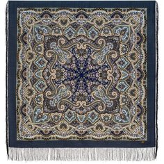 Платок Павловопосадская платочная мануфактура,125х125 см, голубой, желтый