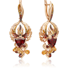 Серьги с подвесками PLATINA, красное золото, 585 проба, родирование, гранат, эмаль, цитрин, золотой