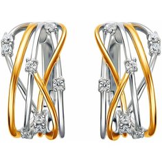Серьги Эстет, серебро, 925 проба, золочение, фианит, бесцветный