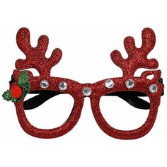 Карнавальные очки Рожки оленя с остролистом красные Сфера
