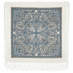 Платок Павловопосадская платочная мануфактура,89х89 см, синий, белый