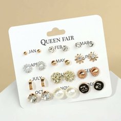 Серьги пусеты Queen Fair, стекло, эмаль, золотой, белый