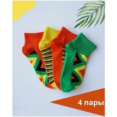 Носки Poker Socks, 4 пары, размер 36-39, зеленый, оранжевый, желтый