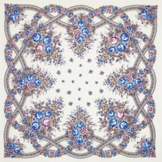 Платок Павловопосадская платочная мануфактура,146х146 см, синий, белый