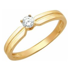 Кольцо помолвочное Эстет, серебро, 925 проба, золочение, фианит, размер 17.5, золотистый