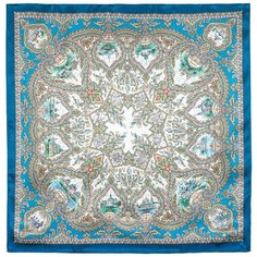 Платок Павловопосадская платочная мануфактура,89х89 см, голубой, синий