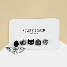 Комплект серег Queen Fair, эмаль, стекло, черный, серый