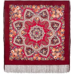 Платок Павловопосадская платочная мануфактура,89х89 см, красный, оранжевый