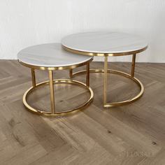 Комплект журнальных столиков 2 в 1 Luxsale Lorenz Carrara белый/золотой