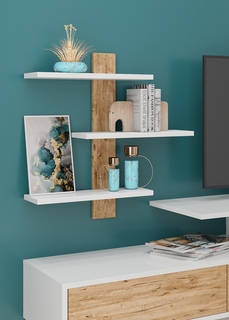 Навесная полка OneLoft, белый/дуб вотан, 55х40х12см