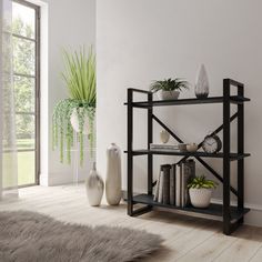 Стеллаж лофт A1 HOME Stefan 3 полки 98х90х31 Черный Оникс