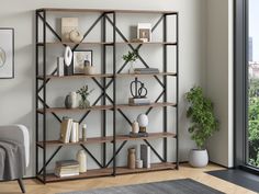 Стеллаж 4 Сезона Айсберг Лофт черный, дуб крафт табак