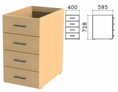 Тумба (каркас БЕЗ КРЫШКИ) приставная "Монолит", 400х595х728 мм, 4 ящика, бук бавария