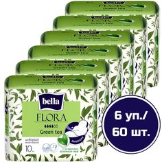 Прокладки женские Bella Flora Green tea с экстрактом зеленого чая, 6 упаковок по 10 шт