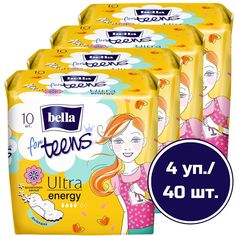 Прокладки женские Bella for teens Ultra energy ультратонкие, 4 упаковки по 10 шт