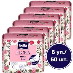 Прокладки женские Bella Flora Rose с ароматом розы, 6 упаковок по 10 шт