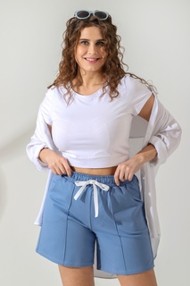 Трикотажные шорты женские Виолетта Вавилон-6 голубые 54 RU Violetta