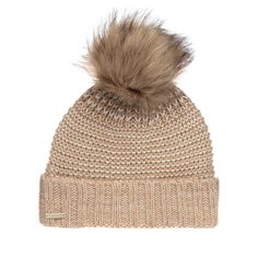 Шапка бини женская Seeberger 18242-1 POMPOM BEANIE белая / песочная, one size